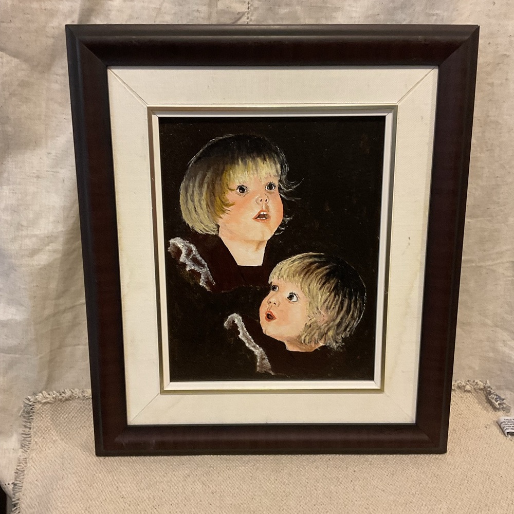 Original Oil Painting Framed Portrait of Two Children Canada